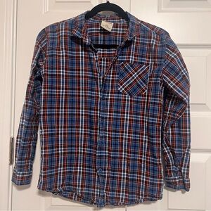 Plaid Kids Button-Down Shirt - Blue and Orange